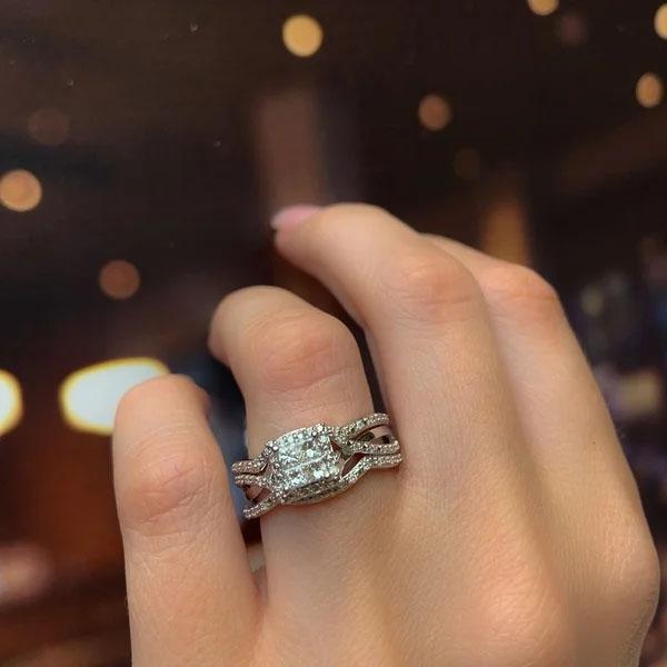 Miadora Sterling Silver 1/2ct TDW Princess-cut Quad White Diamond Interlaced Halo 3-piece Bridal Ring Set