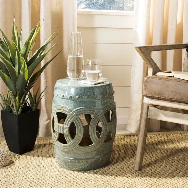 Safavieh Paradise Double Coin Blue-Green Ceramic Decorative Garden Stool
