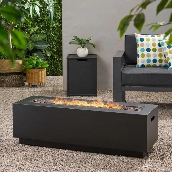 Wellington Outdoor Rectangular Firepit with Lava Rocks